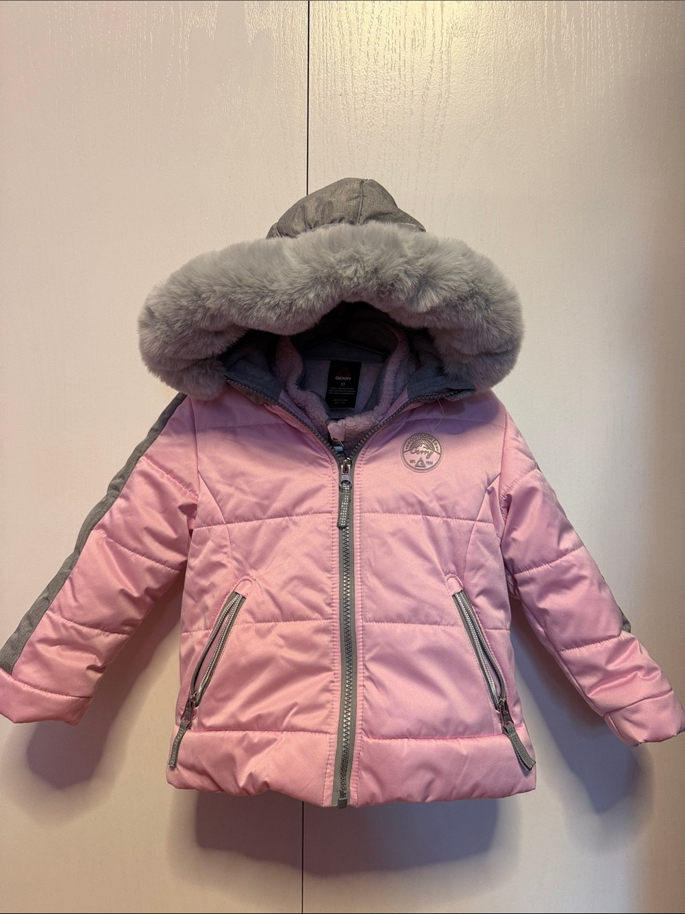 Gerry Weber Pink Hooded Puffer Jacket with Gray Trim